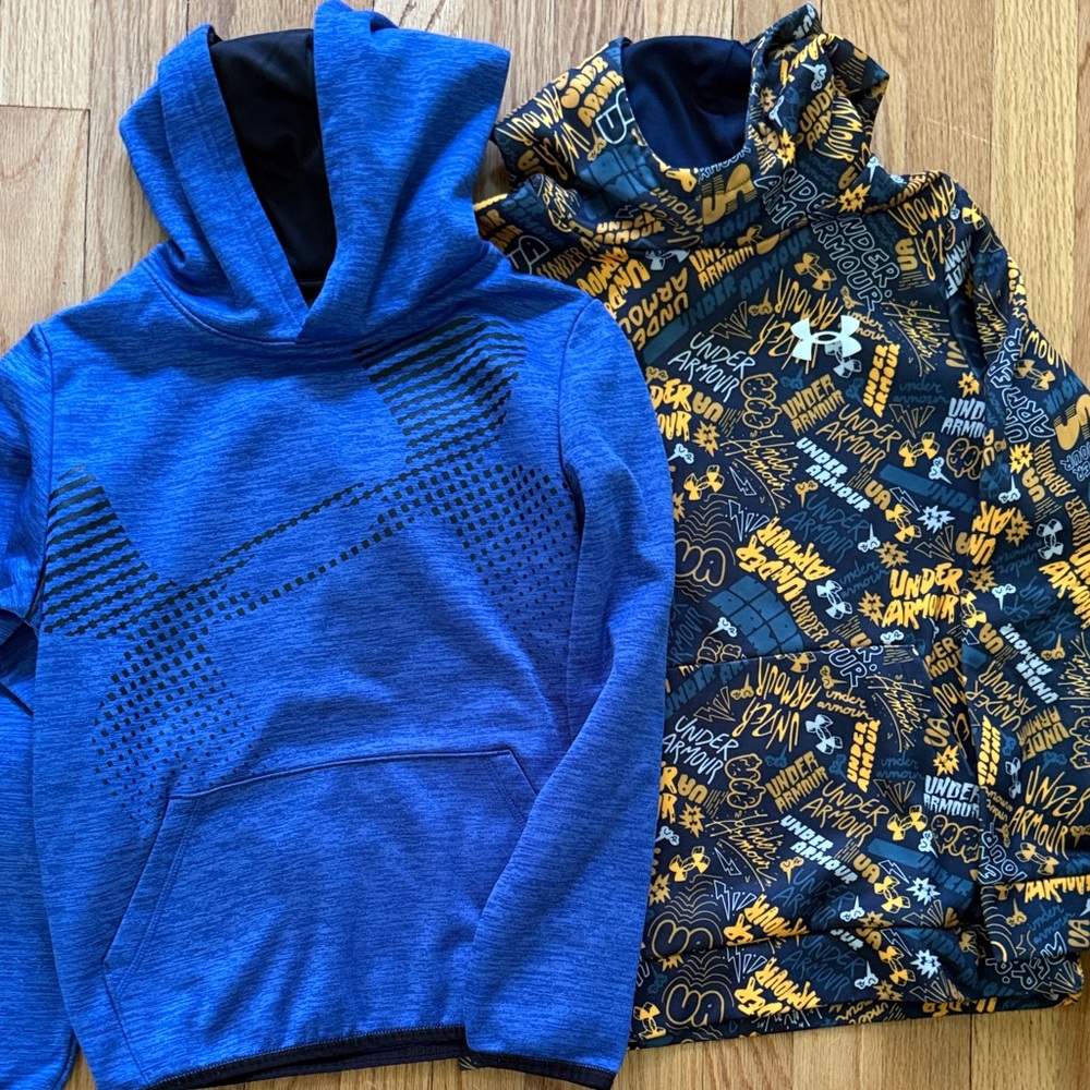 Under Armour Boys Blue Hoodie & Navy/Gold Graphic Hoodie Set size Medium